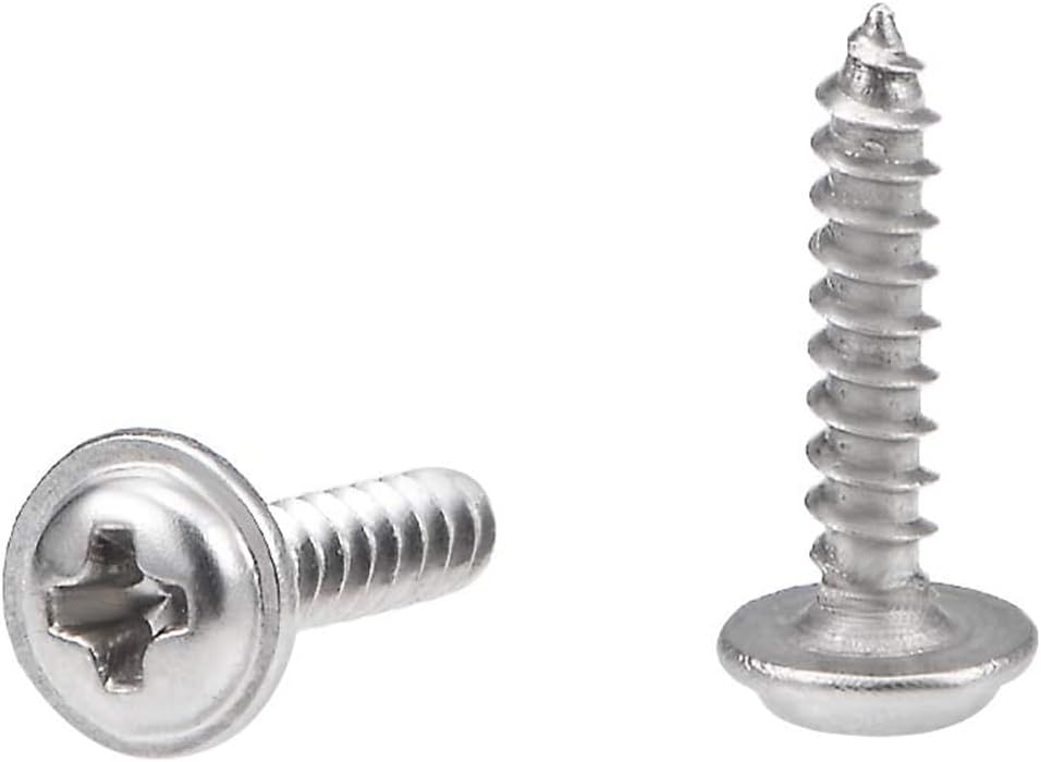 50Pcs Self Tapping Screws with Washer, M2*10 * 5mm Phillips Pan Head Screw, Round Head Tapping Screws, 304 Stainless Steel Machine Wood Fasteners Bolts for Wood Drywall Furniture Repairing