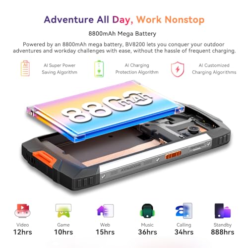 Blackview BV8200 Telephone Portable Incassable 2025 36Go+2TB MTK G100 Double Écran 6.5" FDH+ Android 14 Téléphone Débloqué 4G 8800mAh Smartphone Incassable Etanche IP68 NFC OTG GPS - vue 7