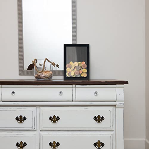 Image of GraduationMall 5x7 Top Loading Shadow Box Frame with HD Glass,Wood Display Case with Slot,1.25 inches Interior Depth,Ideal for Wine Bottle Caps,Tickets,Shells,Stamps and More,Black