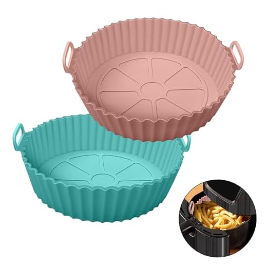 E-COSMOS® Nonstick Round Silicone Air Fryer Liners - Reusable Baking Tray with Ear Handles, 8 Inch Multicolor, Perfect for Easy Cooking & Cleanup - Multicolor (8 inch, Pack of 2)