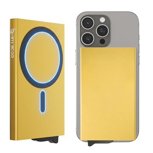 Image of CODE 118 Wallet for Men - Slim Minimalist Aluminum Magnetic Card Holder - RFID Blocking Front Pocket Mag Safe Wallet with Strong Magnet Attachment (Mag Safe, 24K Gold)
