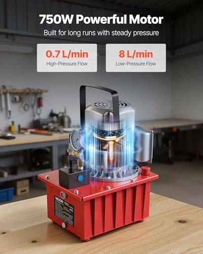 Image of VEVOR Electric Hydraulic Pump, 750W 10,000 PSI, 120V Single Acting Electric Driven Hydraulic Pump Power Pack Unit, with Manual Valve, 2.1 Gallon / 8L, for Punching, Bending, Single Acting Cylinders