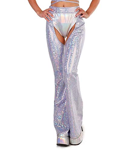 iHeartRaves Soul Sparkle Holographic High Waisted Chaps (Lavender, 2X)