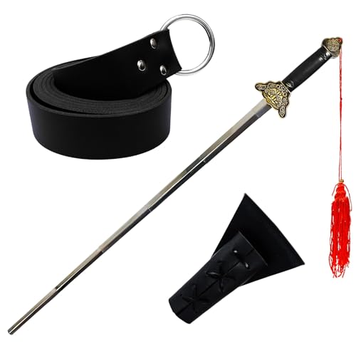 Simplepolymer Adjustable Tachi Practice Sword Set with Sword Holster and Leather Belt for Medieval Knight Warrior Pirate Halloween Cosplay Costume Accessories