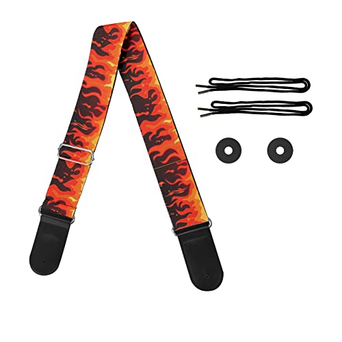 Bulopur Red Fire Flame Pattern Guitar Shoulder Strap Soft Polyester, Musical Instruments Accessories,Gift for Men Women Guitarist