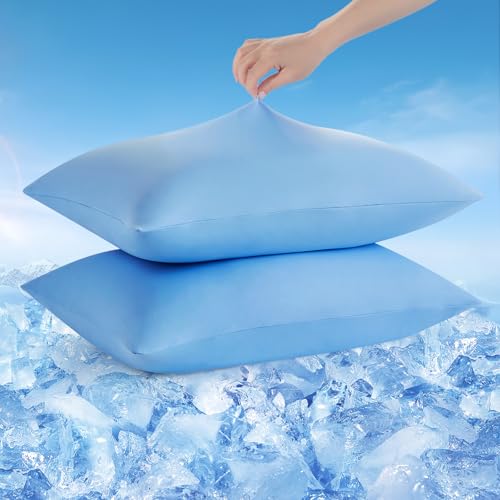 Avolare Cooling Pillow Cases Queen Size Set of 2,Arc-Chill 3.0 Cool Pillowcases for Hot Sleepers(Q-Max0.5),Breathable&Stretchy Fabric,Softer Than Silk,Zipper Pillow Cases,Blue
