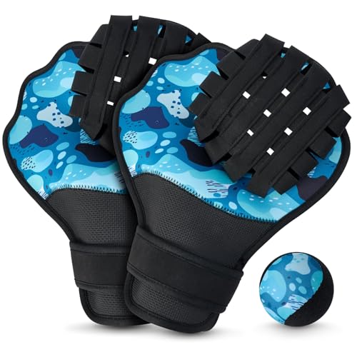 TTQ Water Baseball Ball and Glove Set for Pool & Beach Games Adjustable Ambidextrous Baseball-Style Mitt with Water Bouncing Ball for Summer Outdoor Water Sport