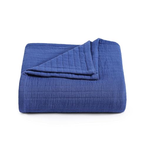 Image of Tommy Hilfiger - Queen Cotton Blanket, Woven Channel Stitched Bedding, Medium Weight Soft Blanket, Anti-Pilling & Fade Resistant, Ideal for Layering, Oeko-TEX Certified (Blue)