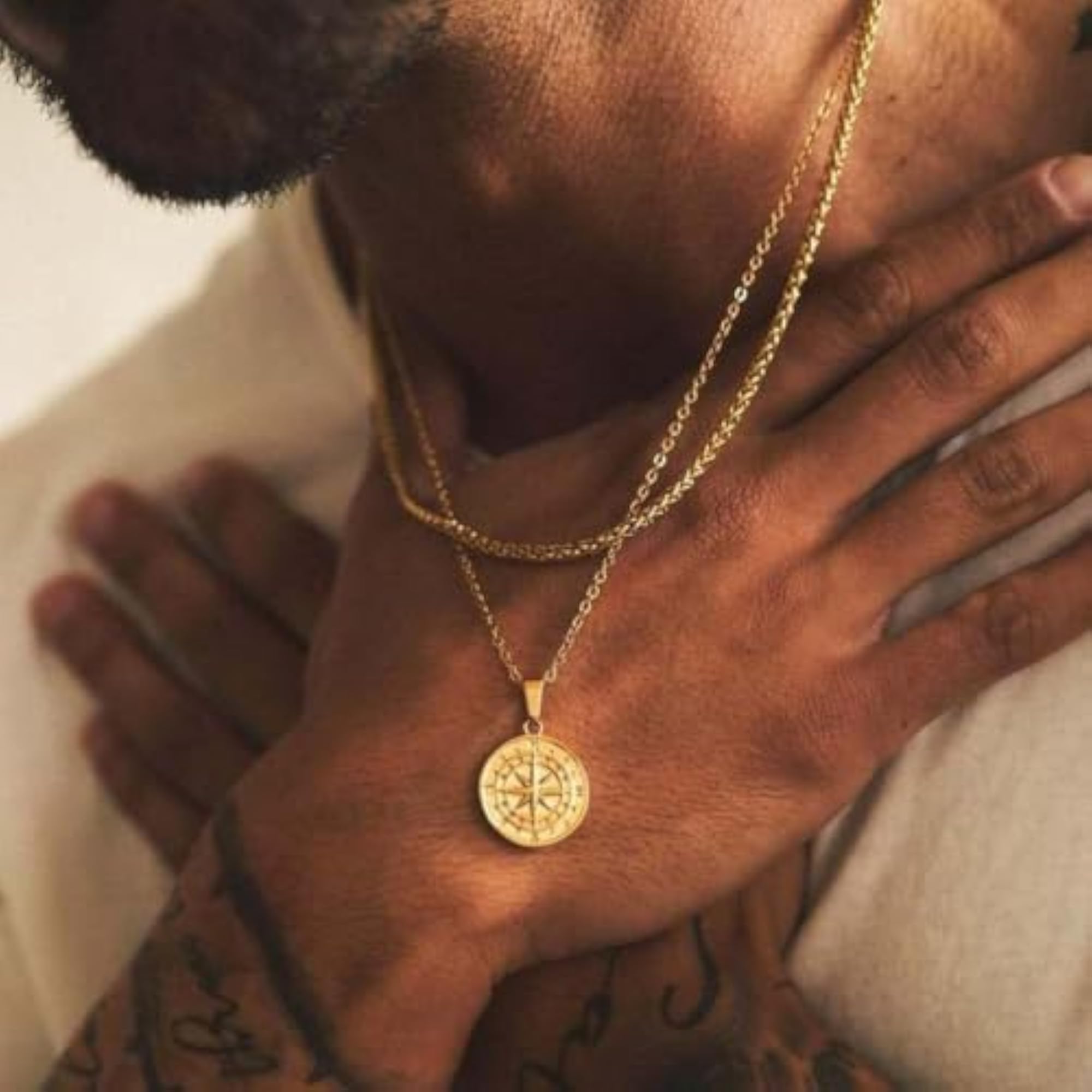 Voyager Compass Pendant Necklace for Men & Boys, Gold