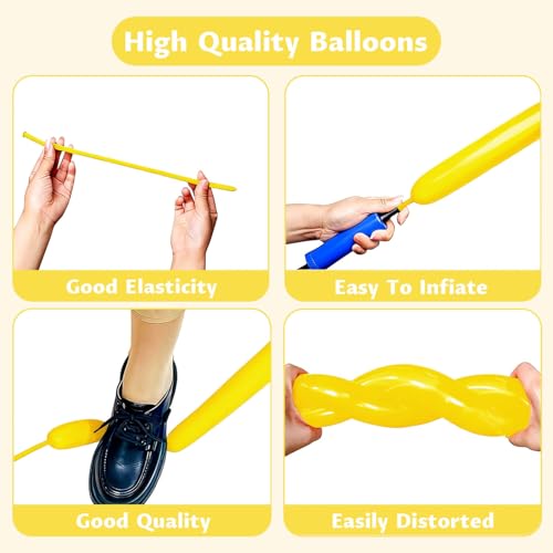 Image of 260 Yellow Long Balloons for Balloon Garland Thickening Skinny Latex Twisting Animals Modeling Christmas Birthday Wedding Party Festival Decorations 100pcs