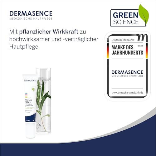 DERMASENCE Chrono Retare Anti-Aging-Augenpflege, 15 ml, Augencreme gegen Augenringe, und Falten, mit Koffein und Hyaluron, glättet die Augenpartie, parfümfrei, vegan, für reife und empfindliche Haut