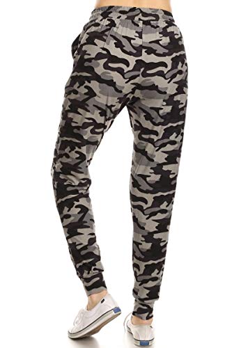 Leggings Depot Jga-S516-S Army Grey Print Jogger Pants W/Pockets, Small #TOP2