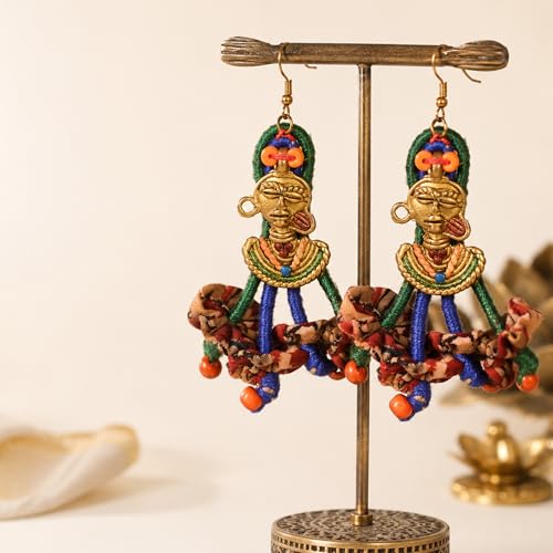 Image of Royal Queen & Empress Handcrafted Tribal Dhokra Earrings Collection for Women - Wooden, Fabric & Round Statement Ethnic Designs in Multiple Colours