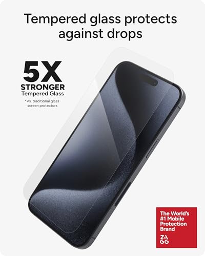 Image of ZAGG Glass Elite iPhone 15 Pro Max Screen Protector - 5X Stronger with Reinforced Edges, Scratch & Smudge-Resistant Surface, InvisibleShield, Easy to Install
