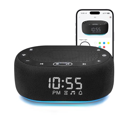 1Mii White Noise Sound Machine with Alarm Clock, Sound Machine for Sleep for Adults Baby, 30 Soothing Sounds, Smart App Controlled, Dimmable 7-Color Night Light, Sleeping Timer, 30 Volume Levels