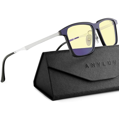 Image of ANYLUV Blue Light Glasses Men, Stylish Square Carbon Fiber Eyewear, Anti Eyestrain, Lightweight Mens Computer Gaming Glasses