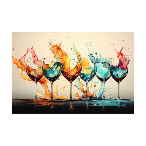 Cuadros decorativos abstractos WIKEO de copas de vino: arte moderno azul para tu comedor