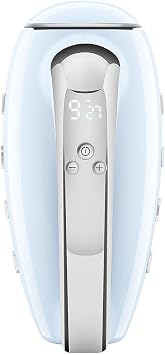 SMEG, HMF01PBEU Elektrikli Mikser, 9 Hız Seviyesi, Turbo Fonksiyonu, Pürüzsüz Başlangıç Başlangıç Sistemi, 4 Kırbaç, 2 Ganci Mikser ve Kılıflı, 250 W, Mavi