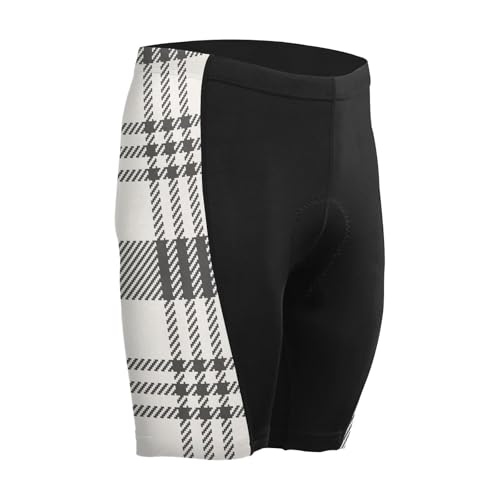 Men's Cycling Shorts, Padded Cyclings Pants, Cyclings Clothing with Leggings Worn in A Loop Black White Plaid