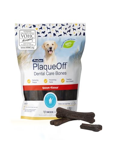 ProDen PlaqueOff Kauknochen für Hunde Zahnpflege, Pack mit 13 Knochen, Dental Sticks für mittelgroße und große Hunde, Dental Knochen für Plaque und frischen Atem, Speck