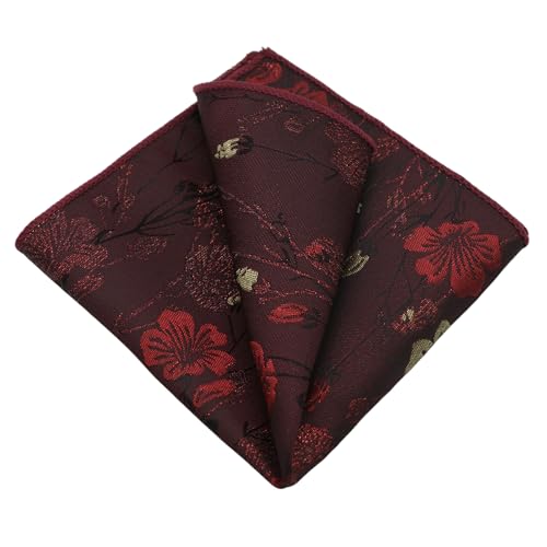 Rzmtaol Floral Pocket Square Satin Handkerchief for Men Vintage Pocket Handkerchief Flower Pattern for Business Banquet (Burgundy)