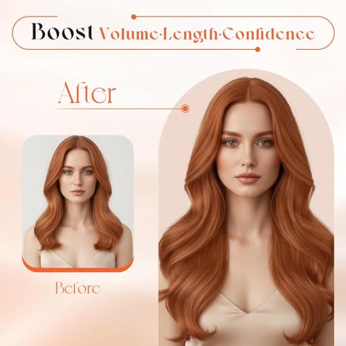 Image of Sunny Hair Clip in Hair Extensions Real Human Hair Copper Orange 18 Inch | Real Hair Clip in Extensions Human Hair, Soft Silky Texture, Natural Fullness and Balanced Length for Date Night Hair 120g