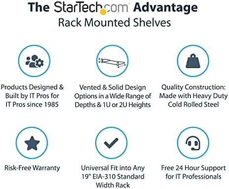 StarTech.com 1U Fixed Server Rack Mount Shelf - 10in Deep Steel Universal Cantilever Tray for 19" AV/ Network Equipment Rack - Heavy Duty Steel - Weight Capacity 44lbs/20kg, Black (CABSHELF1U10)