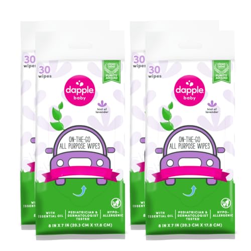 Image of Dapple Baby All Purpose Wipes, Hint of Lavender, Plant Powered, Hypoallergenic, 30 Count (Pack of 4)