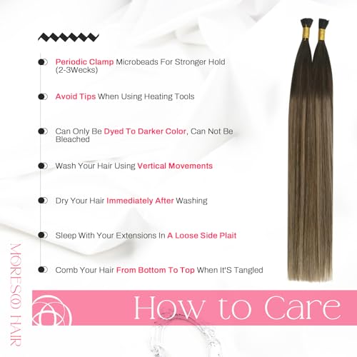 Image of Moresoo I Tip Hair Extensions Human Hair Golden Brown Blonde Ombre 14 Inch | 40g 50 strands, lightweight i tip hair extensions for fine hair, adds targeted fullness for parties and daily styling