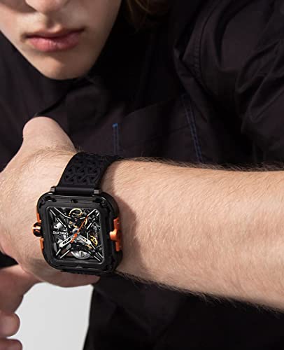 Ciga Design Mechanical Automatic Watch X Series Suv Inspired Anti-Shock Design Sapphire Crystal Analog Skeleton Watches With Silicone And Nylon Strap For Men And Women (Black&Orange) #TOP4