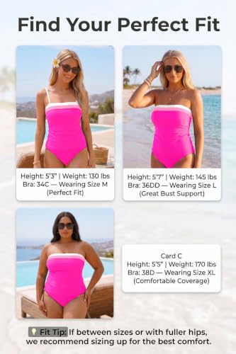 Image of Daci Womens Strapless Tankini Swimsuits- 2 Piece Tummy Control Tankini Swimsuit Bandeau Tankini Tops with Bottoms