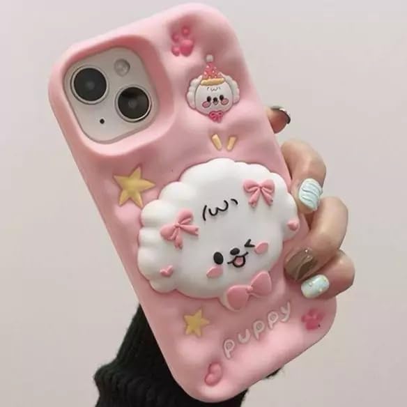 Image of COVERLY for iPhone 12 Pro 3D Puppy Knot Cartoon Pop Case,Premium Silicone Case Dog Love Pastel Pink Color with Phone Holder Cool Full Protective Cute Kawaii Aesthetic Cover for Apple iPhone 12 Pro