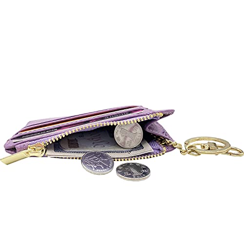 Image of Womens Slim RFID Credit Card Holder Mini Front Pocket Wallet Coin Purse Keychain, Lichee Lightpurple, small,