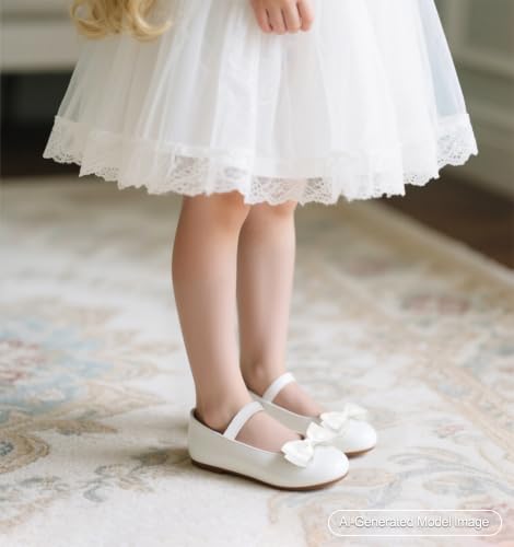 Image of PHIRAMIN Toddler Flower Girl Dress Shoes - Little Girl Ballet Flats Bow Wedding Party