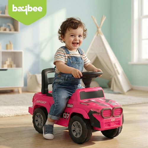 Image of Baybee Nitro Ride on Cars for Kids | Portable Ride on Jeep with High Backrest & Toy Storage | Baby Push Ride ons Toys Car with Music & LED Light | Outdoor Kids Cars for 1 to 3 Years Boy Girl (Pink)