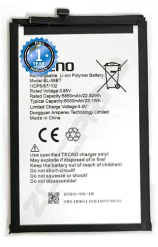 Image of Original BL -58BT Battery for Tecno Pouvoir 4 /4 Pro /Battery with 1 Year Warranty ****(R247)