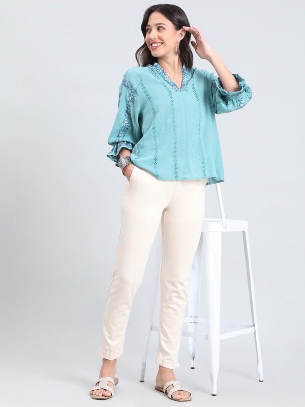 Image of GO COLORS Ponte Smart Kurti Pants Full Length for Women | Breathable, Mid Rise