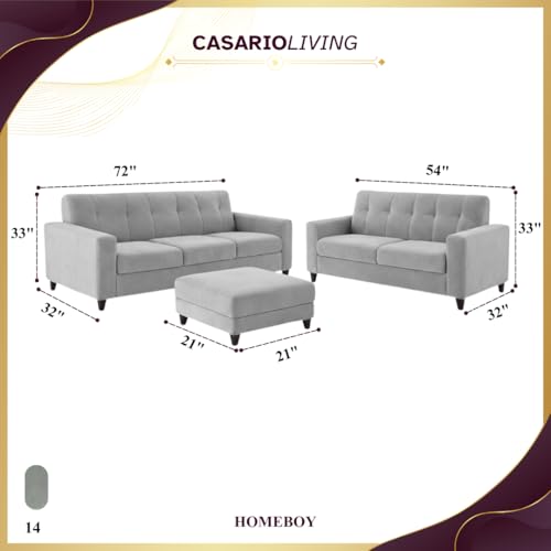 Image of Homeboy Luxe Velvet-Suede Fabric 3 + 2 Seater with Ottoman Sofa Set | Comfortable & Spacious Seating for Upto 6 Person | Modern Sofa Set for Living Room - Light Grey