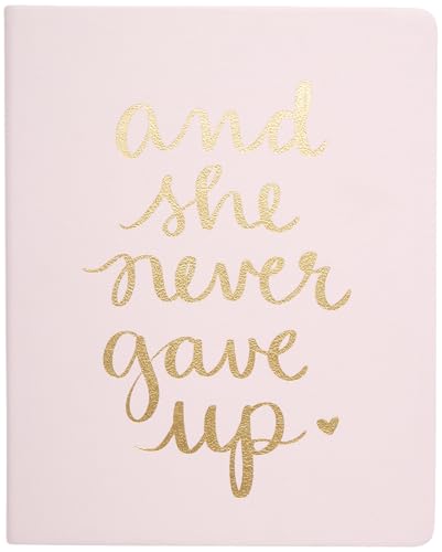 WORLD TRAVELER Eccolo Dayna Lee Collection Light Pink She Never Gave UP 8x10 Hardcover Journal/Notebook, 256 Acid-Free Lined Pages