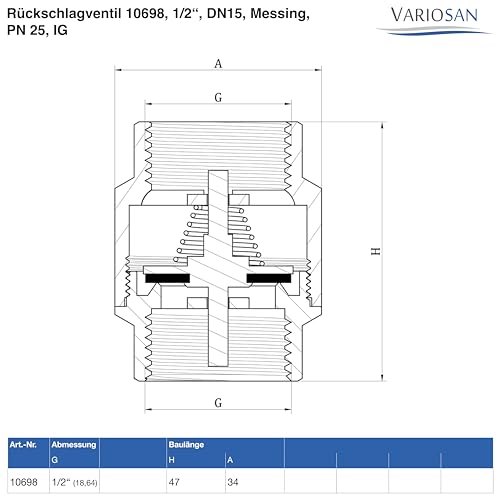 VARIOSAN One-Way Valve, Brass, PN 25, IG