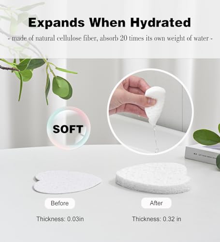 50-Count Compressed Facial Sponges for Estheticians- 100% Natural Cellulose Face Sponge Spa Sponges for Face Cleansing, Massage, Pore Exfoliating, Mask, Makeup Removal (Love-White)