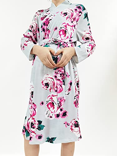 Image of SUFEINI Maternity Robes and Matching Swaddle Blanket Set, Women Mommy Postpartum Robe Hospital Labor and Delivery Gown