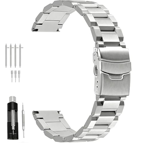 Image of Juntan 18mm 20mm 21mm 22mm 24mm 26mm Classic Stainless Steel Watch Band Silver Black Grey Blue Gold Brushed Metal Watch Strap for Women Men Watch Replacement Band Double Buckle