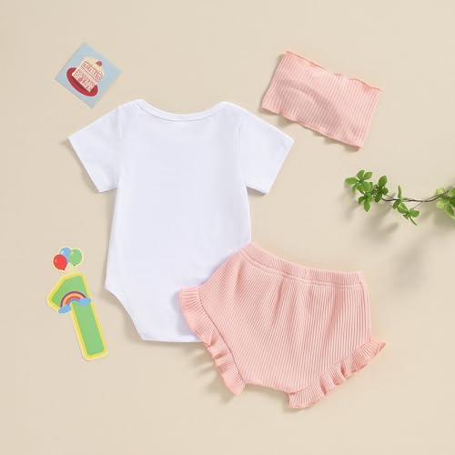 Baby Girl Half Birthday Outfit Half Way to One Short Sleeve Romper Ruffle Shorts Set Infant Summer Clothes Headband3