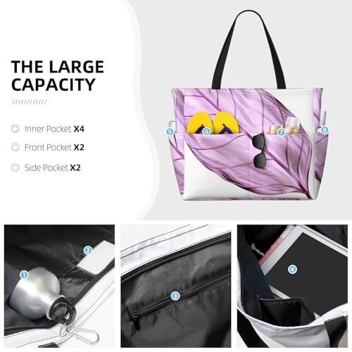 Lilac Leaves Beach Bags For Women Large Waterproof Sandproof Beach Tote Bag Lightweight Carry On Bag For Gym Travel Vocation3