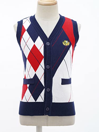 Kids Boys Sleeveless Sweater Vest Plaid Button Down Cardigan School Uniform V-Neck Casual Waistcoat4