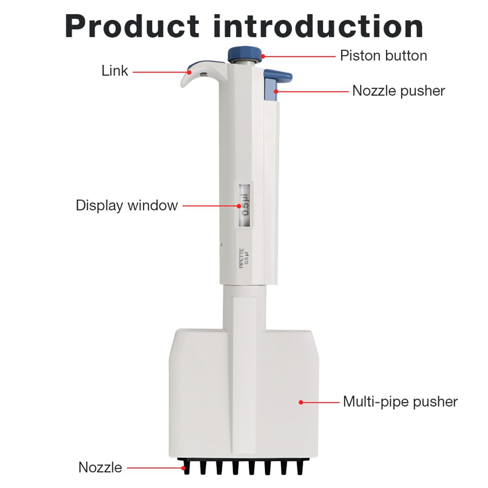 Micropipetta da Laboratorio, pipettatori multicanale a 8 canali con Volume Regolabile Automatico, Volume Regolabile da 0,5-10 µL, Finestra Digitale/intervallo Regolabile, per campionamento preciso