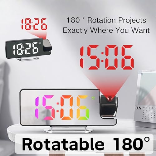 Clock with Projection on Ceiling, Smart Digital Alarm, for Bedrooms, Classroom, Office, Large LED Display, 180° Rotatable Projector, 3-Level Dimmer, Loud Dual,12/24H, Temperature Display (Green) - Image 5