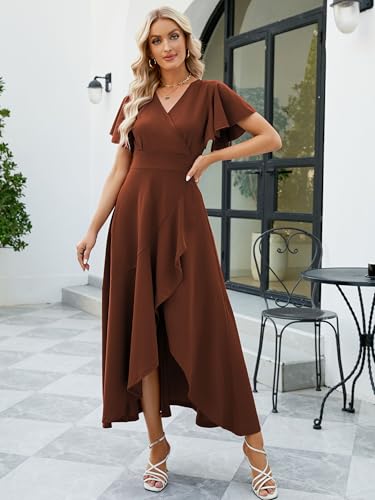 Image of Long Black Formal Dresses for Women Gowns Evening Party Cocktail Dress,Split Elegant V Neck Wrap Ruffle Wedding Guest Dresses