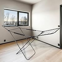 Gr8 Home Black Winged Clothes Airer Drying Rack Foldable Towel Rail Portable Compact Folding Laundry Horse Washing Line Storage Stand 22 Bar 18m